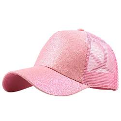 Glitzern Mesh Baseball Cap Damen Einstellbar Baseballkappe Für Pferdeschwanz Sonnenhut Sommersportmütze Sommerhut Damen Pferdeschwanz Baseballkappe Baseball Cap Unisex Sonnenhut (Pink, One Size) von Kielsjajd