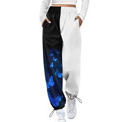 Jogginghose Damen Baumwolle Lang Freizeithosen High Waist Lässige Loose Sweathose mit Taschen Trainingshose Oversize Sporthose Zweifarbig Sommerhose Casual Mode S-XXL (6# Marine, S) von Kielsjajd