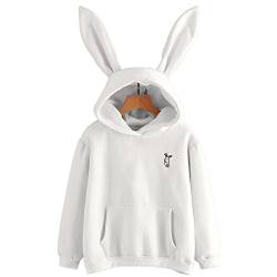 Kielsjajd Damen Hoodies Hut mit Hasenohren - Damen Kapuzenpullover mit niedlichem Häschenmotiv Oversize Sweatshirt mit Langen Ärmeln Hasen Ohren Kapuzen Fleecejacke mit Kordelzug und Taschen von Kielsjajd