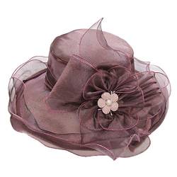 Kielsjajd Damen Kirche Fascinator Braut Hochzeit Sonnenhüte Frauenorganza Hut Dame Breitrandiges Blumenband -Kirchenkleidersonnenhut-Blumenmaschen-Sonnenhut (Grey, One Size) von Kielsjajd