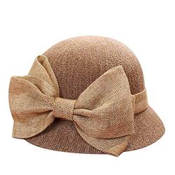 Kielsjajd Strohhut mit Schleife Damenhut Sommerhut Sonnenhut Strandhut Damen Damen Sonnenhut 1920er Jahre Cloche Hut mit Schleife Sommer Bucket Hat Bowler Sonnenhut für Damen (Khaki, One Size) von Kielsjajd