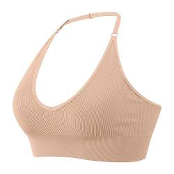 Neckholder Sport BH Rückenfrei Fitness Bustier Damen Gepolstert Push Up BH Ohne Bügel Sport BH Top Yoga Bra Mittlerer Halt Workout, Bustiers rückenfrei, tiefer V-Ausschnitt, Sport-Bustier, (Beige, S) von Kielsjajd