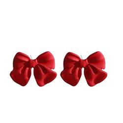 Ohrringe in Herzform Herbst Winter Red Velvet Bowknot Ohrringe Glocke Ohrringe Vintage Hair Ohrringe Ohrclips Geschenk Silberne Sternohrringe (Red, One Size) von Kielsjajd