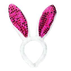 Pailletten Haarreif Kinder Ohr Pailletten Haarreif Haarreif für Erwachsene, Hasenohren Haarreif Plüsch Osterhasen Ohren Haarbänder Häschen Stirnband für Ostern Party Cosplay (Hot Pink, One Size) von Kielsjajd