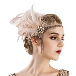 Pailletten Stirnband mit Federn, Federn Stirnband Strass Flapper Kopfschmuck 20er Jahre Stil Flapper Haarband Strass-Haarschmuck Damen Kostüm Accessoires für Karneval, Party, Tanz, (Pink-1, One Size) von Kielsjajd