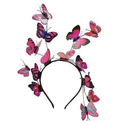 Schmetterlings- Stirnbänder für Frauen Schmetterlings- Haar- Reifen- Haar- Band- Party- Fee- Kopfschmuck Cosplay Headwear Damen (Hot Pink, One Size) von Kielsjajd