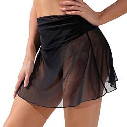 Sportrock Damen Kurz Sexy Schwarz Strandrock Durchsichtig Bikinirock Strand Schwimmrock Transparente Chiffon Rock Kurz Strandrock Transparent Wrap Skirt Bikini Cover Up (A01 Black, L) von Kielsjajd