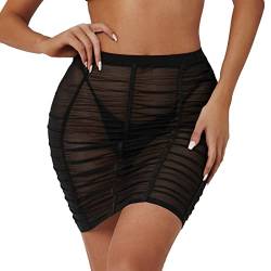 Sportrock Damen Kurz Sexy Schwarz Strandrock Durchsichtig Bikinirock Strand Schwimmrock Transparente Chiffon Rock Kurz Strandrock Transparent Wrap Skirt Bikini Cover Up (A02 Schwarz, S) von Kielsjajd