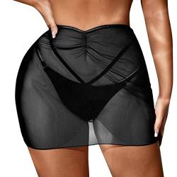 Sportrock Damen Kurz Sexy Schwarz Strandrock Durchsichtig Bikinirock Strand Schwimmrock Transparente Chiffon Rock Kurz Strandrock Transparent Wrap Skirt Bikini Cover Up (F-001, XXXXXL) von Kielsjajd