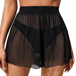 Sportrock Damen Kurz Sexy Schwarz Strandrock Durchsichtig Bikinirock Strand Schwimmrock Transparente Chiffon Rock Kurz Strandrock Transparent Wrap Skirt Bikini Cover Up von Kielsjajd