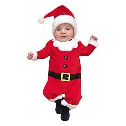 Und Kleidung Neugeborenes Baby-Weihnachtsoutfit, Kleinkind, Jungen, Mädchen, Weihnachtsmann-Strampler, Fleece-Overall, Weihnachtskleidung, Hut-Set Musselin Hose Kinder (A-Red, 6-12 Months) von Kielsjajd