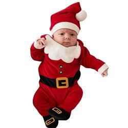Und Kleidung Neugeborenes Baby-Weihnachtsoutfit, Kleinkind, Jungen, Mädchen, Weihnachtsmann-Strampler, Fleece-Overall, Weihnachtskleidung, Hut-Set Musselin Hose Kinder (Red, 6-12 Months) von Kielsjajd