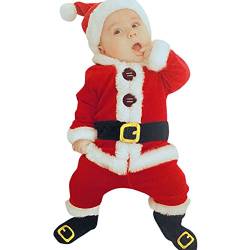 Und Kleidung Neugeborenes Baby-Weihnachtsoutfit, Kleinkind, Jungen, Mädchen, Weihnachtsmann-Strampler, Fleece-Overall, Weihnachtskleidung, Hut-Set Musselin Hose Kinder (Red-1, 12-18 Months) von Kielsjajd