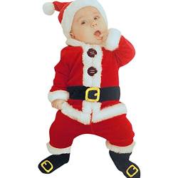 Und Kleidung Neugeborenes Baby-Weihnachtsoutfit, Kleinkind, Jungen, Mädchen, Weihnachtsmann-Strampler, Fleece-Overall, Weihnachtskleidung, Hut-Set Musselin Hose Kinder (Red-1, 18-24 Months) von Kielsjajd