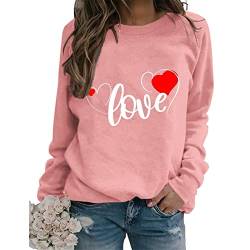 Valentinstag Pullover Damen Klassisch Liebe Muster Valentinstag Sweatshirt Langarmshirt Rundhals Pullover Pulli Shirt Oberteile Frühling Herbst Winter Cute Herz Print Valentine Pullover (2-Pink, M) von Kielsjajd