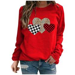 Valentinstag Pullover Damen Klassisch Liebe Muster Valentinstag Sweatshirt Langarmshirt Rundhals Pullover Pulli Shirt Oberteile Frühling Herbst Winter Cute Herz Print Valentine Pullover Bluse Tops von Kielsjajd