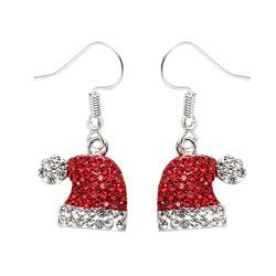 Weihnachten Ohrringe für Mädchen, Weihnachtsmütze Strass Ohrringe dünn baumeln rot Weihnachtsmütze elegante Strass Ohrringe Hochzeit Damen Accessoires Schmuck Weihnachtsmütze (Red-b, One Size) von Kielsjajd