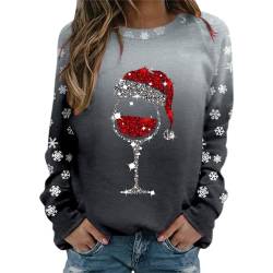 Weihnachtspullover Damen Sweatshirt Rundhals Langarm Rentier Weinglas Weihnachtsmann Druck Langarmshirt Teenager Mädchen Christmas Sweatshirt Weihnachtspulli Oberteile Tops Pullover Shirt (B-001, M) von Kielsjajd