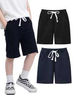 Kiench Baby Jungen Sweat Shorts Kinder Baumwolle Kurze Hose mit Taschen 2er-Pack Schwarz & Marineblau EU Größe 92-98/3-4 Jahre von Kiench