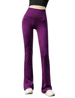 Kiench Damen Bootcut Sport Leggings Lang Flared Yoga Tanzen Hosen Lila EU XS/Damen Größe 34 / Mädchen Größe 164/13-14 Jahre Etikett M von Kiench