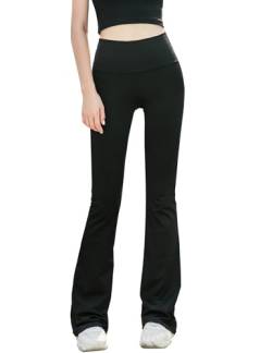 Kiench Damen Bootcut Sport Leggings Lang Flared Yoga Tanzen Hosen Schwarz EU S/Damen Größe 36-38 / Mädchen Größe 170/15-18 Jahre Etikett L von Kiench