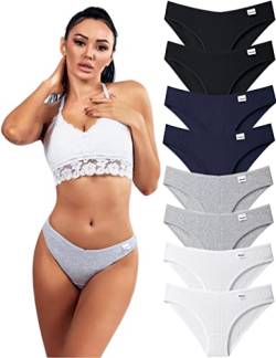Kiench Damen Unterhosen Baumwolle Bikini Hipster Slips 8er-Pack Basic (Grau & Marineblau & Weiß & Schwarz) EU Größe 40 / M von Kiench