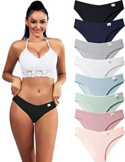 Kiench Damen Unterhosen Baumwolle Bikini Hipster Slips 8er-Pack Kunterbunt (Grün & Rosa & Hautfarben & Blau & Grau & Marineblau & Weiß & Schwarz) EU Größe 40 / M von Kiench