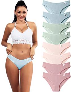 Kiench Damen Unterhosen Baumwolle Bikini Hipster Slips 8er-Pack Pastellton (Blau & Grün & Rosa & Lila) EU Größe 46-48 / XXL von Kiench