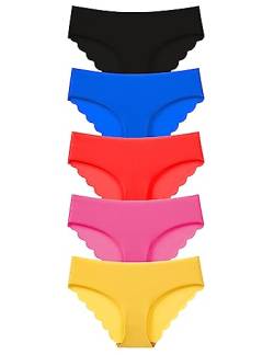 Kiench Damen Unterhosen Nahtlose Slips Hipster Unterwäsche 5er-Pack Blau & Rot & Gelb & Pink & Schwarz EU L/Größe 44 Etikett XL von Kiench