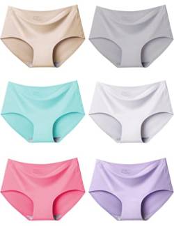 Kiench Damen Unterhosen Nahtlose Unterwäsche Mädchen Hipster Slips 6er-Pack Pastelfarben (Pink & Grün & Lila & Grau & Beige & Weiß) EU Größe 158-164/12-14 Jahre von Kiench
