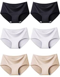 Kiench Damen Unterhosen Nahtlose Unterwäsche Seamless Hipster Slips 6er-Pack Basic (Schwarz & Weiß & Beige) EU L/Größe 44-46 von Kiench