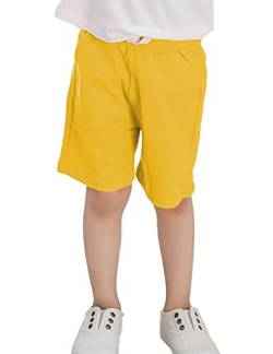 Kiench Jungen Shorts Kinder Sommer Kurze Hosen Baumwolle Pull-On Sweatshorts mit Taschen Gelb EU Größe 116/5-6 Jahre Etikett 120 von Kiench