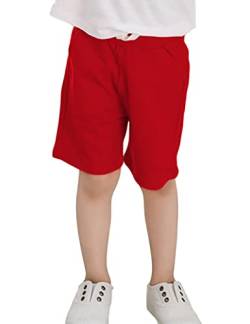 Kiench Jungen Shorts Kinder Sommer Kurze Hosen Baumwolle Pull-On Sweatshorts mit Taschen Rot EU Größe 134-140/8-9 Jahre Etikett 140 von Kiench