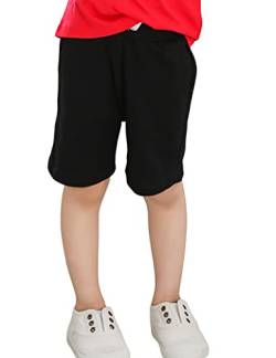 Kiench Jungen Shorts Kinder Sommer Kurze Hosen Baumwolle Pull-On Sweatshorts mit Taschen Schwarz EU Größe 122-128/6-7 Jahre Etikett 130 von Kiench