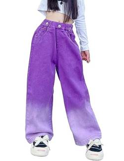 Kiench Mädchen Baggy Jeans Hose Weites Bein Pull-On Pants mit Taschen Lila EU Größe 116-122/5-6 Jahre Etikett 130 von Kiench