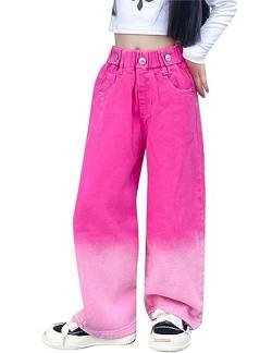 Kiench Mädchen Baggy Jeans Hose Weites Bein Pull-On Pants mit Taschen Rosa EU Größe 134-140/9-10 Jahre Etikett 150 von Kiench