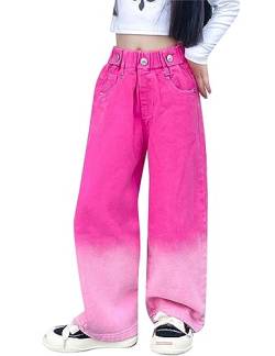 Kiench Mädchen Baggy Jeans Hose Weites Bein Pull-On Pants mit Taschen Rosa EU Größe 152-158/11-12 Jahre Etikett 170 von Kiench