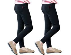 Kiench Mädchen Leggings Lang Hosen mit Taschen Slim Fit Jeggings 2er-Pack 2 Schwarz EU Größe 146/9-10 Jahre Etikett 150 von Kiench