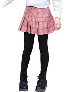 Kiench Mädchen Leggings mit Tartan Rock Uniform Faltenröcke Hosen Rosa EU Größe 128/7-8 Jahre Etikett 130 von Kiench