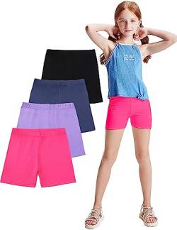 Kiench Mädchen Radlerhose Baumwolle Shorts Kurz Leggings für Teenager 3-16 Jahre 4er-Pack Rosarot & Violett & Marineblau & Schwarz EU Größe 164/13-14 Jahre Etikett M von Kiench