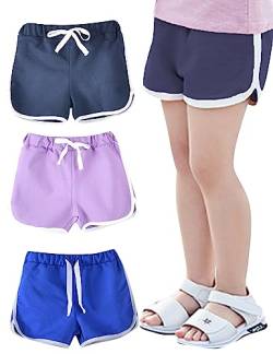 Kiench Mädchen Shorts Kinder Gym Kurze Hose Sporthose 3er-Pack Dunkelblau & Blau & Lila EU Größe 128-134/7-8 Jahre Etikett 140 von Kiench