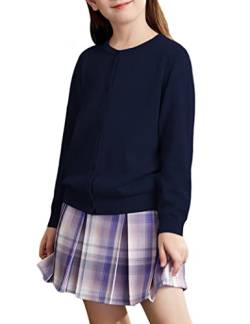 Kiench Mädchen Strickjacke Basic Baumwolle Kinder Rundhals Langarm Cardigan mit Knöpfen Marineblau EU Größe 116/4-5 Jahre Etikett 120 von Kiench