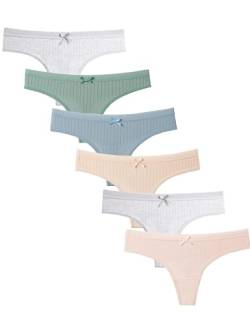 Kiench Mädchen Unterhosen Baumwolle Tanga für Teenager 6er-Pack Helle-Farbton (2 Hellgrau & Grün & Blau & Beige & Rosa) EU Größe 146-152/10-12 Jahre Etikett S von Kiench