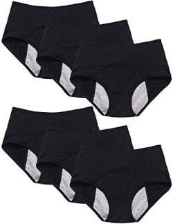 Kiench Perioden Unterhosen Damen Menstruation Slips Hohe Taille 6er-Pack 6 Schwarz EU Größe 40 / M von Kiench