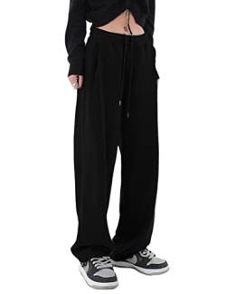 Kiench Teenager Mädchen Jogginghose Baggy Sweathose Baumwolle mit Taschen Schwarz EU Größe 158/12-14 Jahre/Damen Größe 34-36 / XS von Kiench