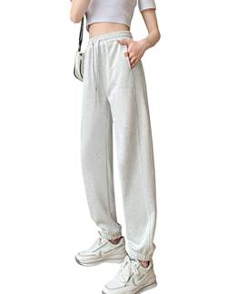 Kiench Teenager Mädchen Jogginghose Baumwolle Sweathose Sporthose mit Taschen Hellgrau Weiß Meliert EU Größe 140-146/8-9 Jahre von Kiench