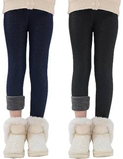 Kiench Teenager Mädchen Leggings Baumwolle Gefüttert Winter Hosen 2er-Pack Denim Serie Schwarz & Dunkelblau EU Größe 140-146/9-10 Jahre Etikett 150 von Kiench