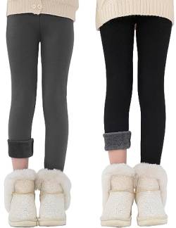 Kiench Teenager Mädchen Leggings Baumwolle Gefüttert Winter Hosen 2er-Pack Dunkelgrau & Schwarz EU Größe 140-146/9-10 Jahre Etikett 150 von Kiench