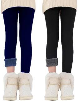 Kiench Teenager Mädchen Leggings Baumwolle Gefüttert Winter Hosen 2er-Pack Marineblau & Schwarz EU Größe 146-152/10-11 Jahre Etikett 160 von Kiench