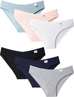 Kiench Teenager Mädchen Unterhosen Baumwolle Bikini Hipster Slips 6er-Pack Basic (Schwarz & Marineblau & Beige & Grau & Weiß & Blau) EU Größe 146/9-10 Jahre Etikett S von Kiench